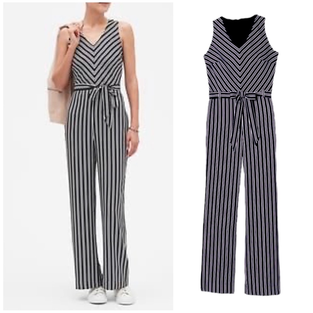 Banana Republic Striped V Neck Sleeveless Jumpsuit - Picture 1 of 12